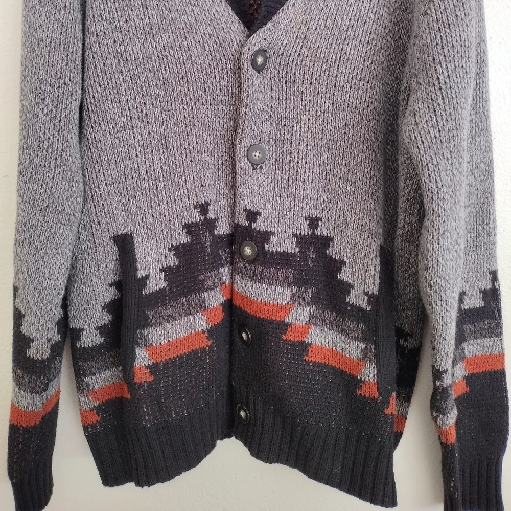 Urban Outfitters Men's Grey Black Southwestern Aztec Fox Grandpa Sweater Medium - Picture 7 of 16